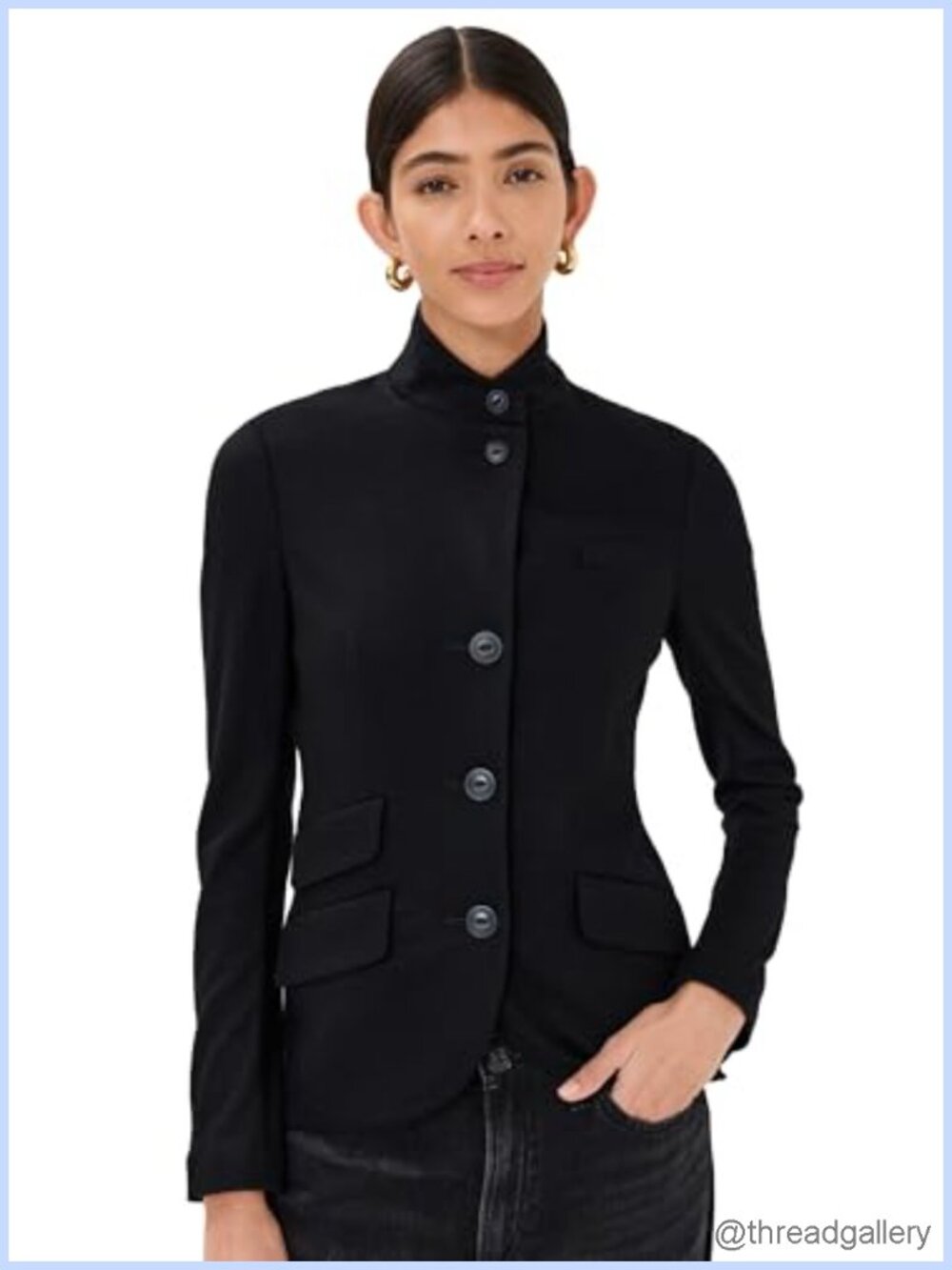 Mid-Weight Non-Stretch Felt Blazer with Stand Collar Button Placket